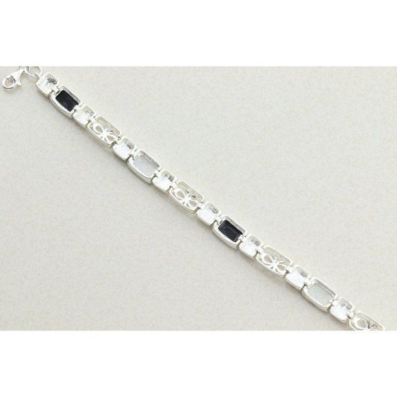 Sterling Silver Onyx and Marcasite Bracelet 7 3/4 inch - Picture 10 of 10